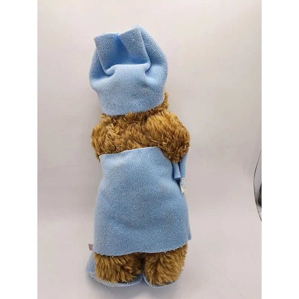 Vintage Plush Teddy Bear in Blue Spa Bath Robe with Towel Wrap and Slippers 11